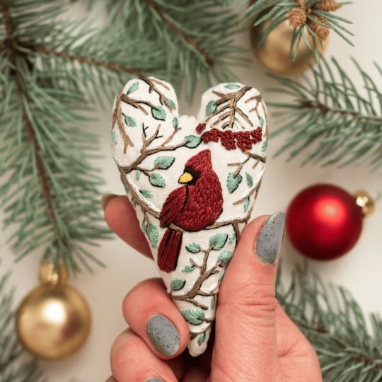 💖Kit de décoration/décoration de Noël brodée à la main en forme de cœur à faire soi-même 