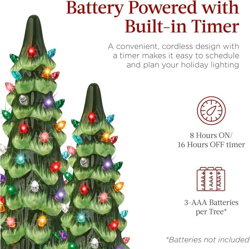 🎁🎄Sapins de Noël de table rétro peints à la main avec minuterie (⏰Quantités limitées disponibles) 