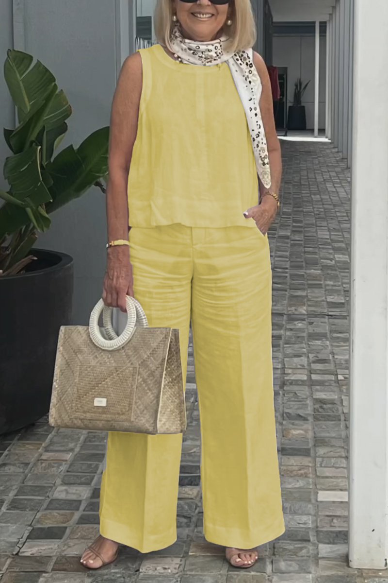 Costume sans manches en coton et lin 