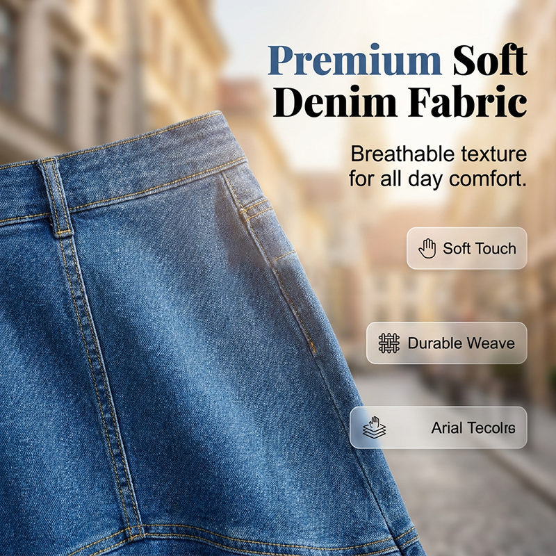 Flared-hem midi denim skirt