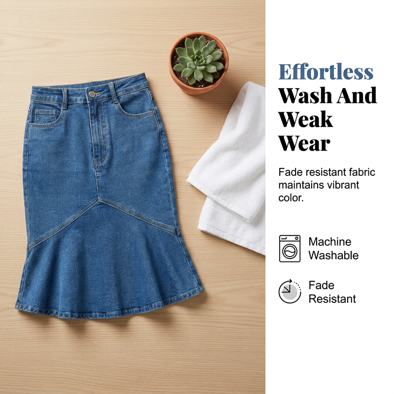 Flared-hem midi denim skirt